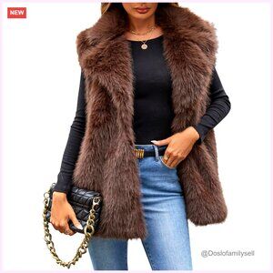 Faux Fur Vest Sleeveless Jacket Open Front Fluffy Outerwear Cozy